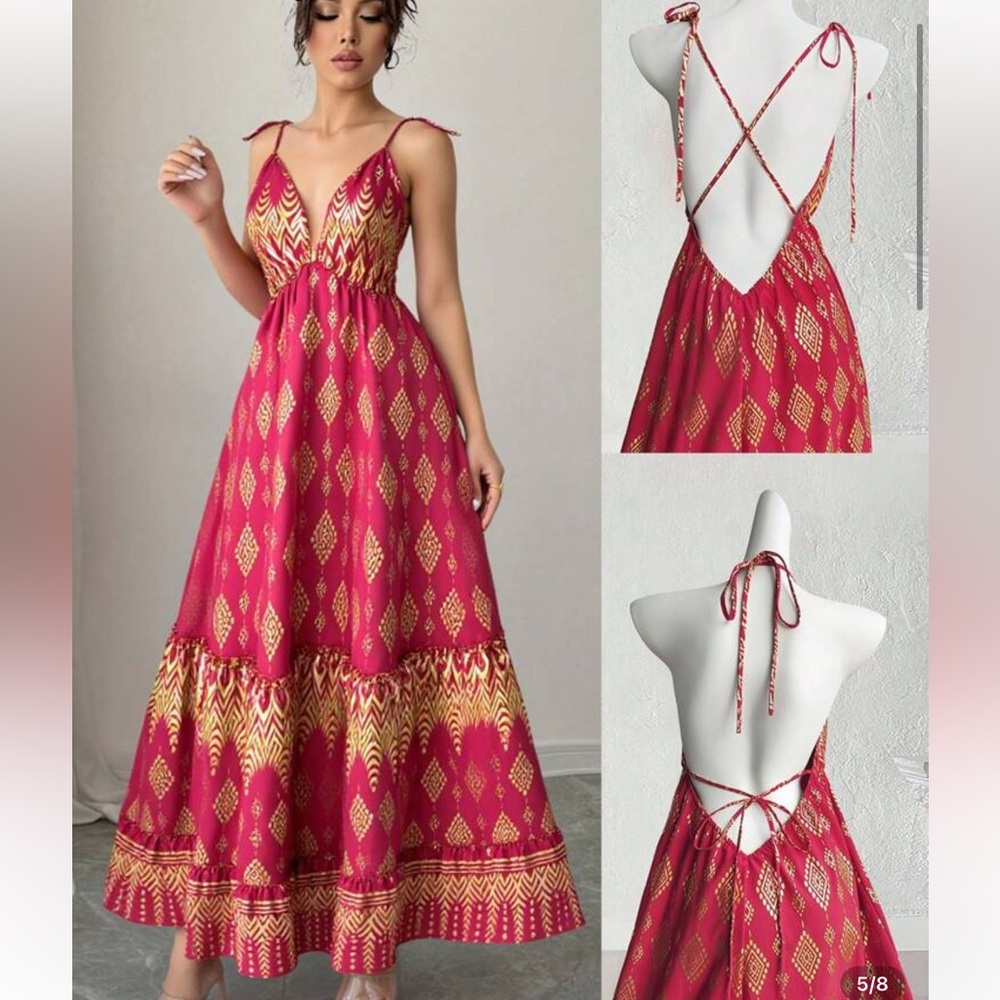 Elegant Pink and Gold Maxi Dress